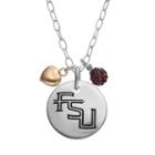 Fiora Crystal Sterling Silver Florida State Seminoles Team Logo & Heart Pendant Necklace, Women's, Size: 16, Multicolor