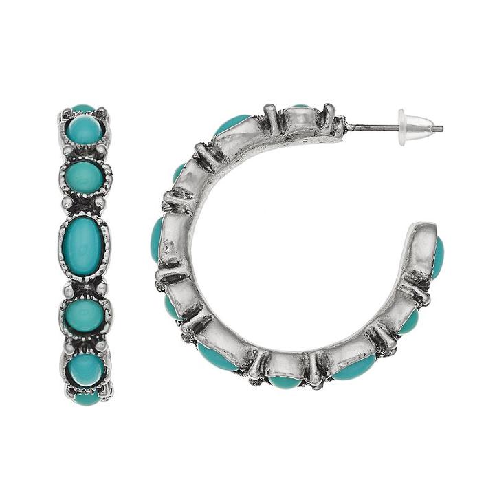 Teal Cabochon Circle & Oval Hoop Earrings, Women's, Turq/aqua