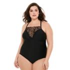 Plus Size Costa Del Sol Crochet-inset One-piece Swimsuit, Women's, Size: 0x, Black