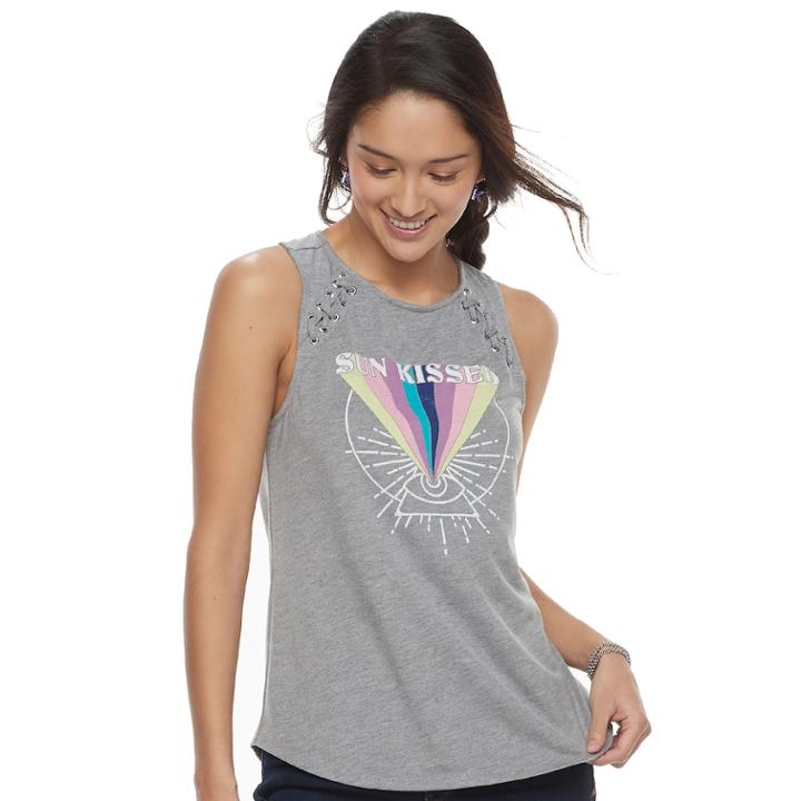 Juniors' Awake Sun Kissed Graphic Tank, Teens, Size: Xxl, Gray Heather
