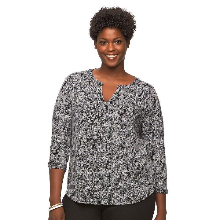 Plus Size Dana Buchman Knit Henley Top, Women's, Size: 1xl, Med Grey