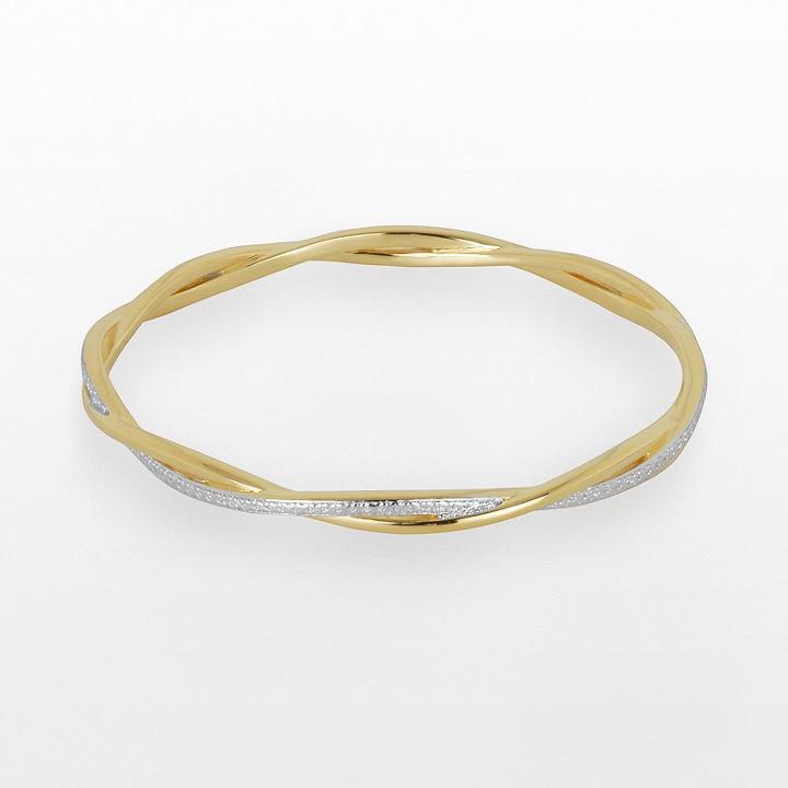 18k Gold Over Bronze And Rhodium-plated Bronze Diamond Accent Twist Bangle Bracelet, Women's, Size: 8, White
