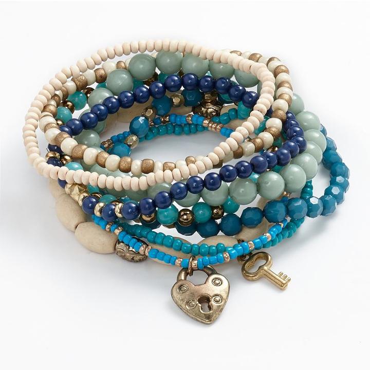 Mudd&reg; Gold-tone Bead Stretch Bracelet Set, Girl's, Multicolor