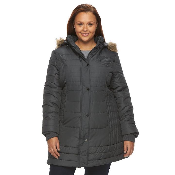 Plus Size D.e.t.a.i.l.s Hooded Solid Quilted Walker Jacket, Women's, Size: 1xl, Grey