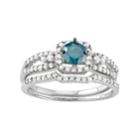 10k White Gold 1 Carat T.w. Blue & White Diamond Engagement Ring Set, Women's, Size: 5