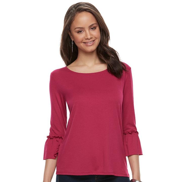 Juniors' So&reg; Ruffle Sleeve Tee, Teens, Size: Small, Red