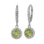 Peridot And Lab-created White Sapphire Sterling Silver Halo Drop Earrings, Women's, Green