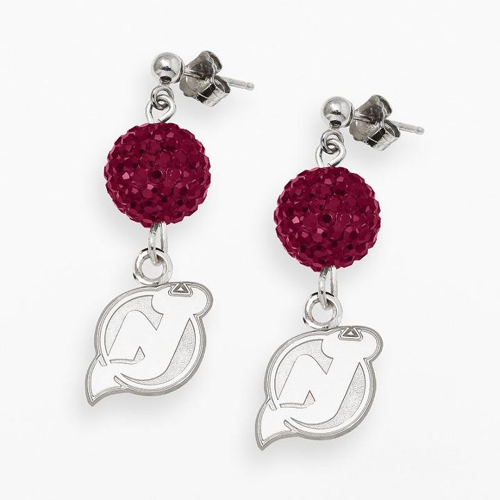 Logoart New Jersey Devils Sterling Silver Crystal Ball Drop Earrings, Women's
