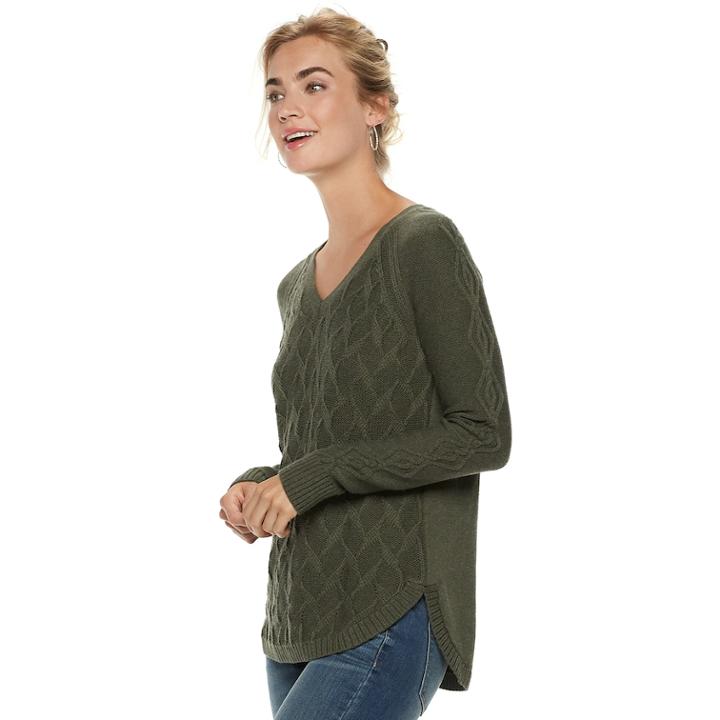Women's Sonoma Goods For Life&trade; Geometric Twist Cable-knit Sweater, Size: Large, Dark Green