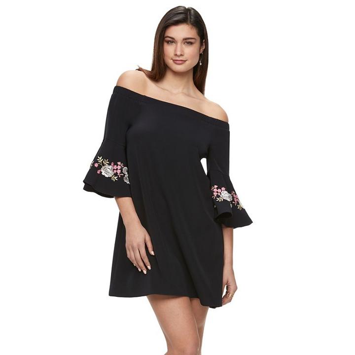 Petite Jennifer Lopez Embroidered Off-the-shoulder Dress, Women's, Size: M Petite, Black