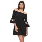 Petite Jennifer Lopez Embroidered Off-the-shoulder Dress, Women's, Size: M Petite, Black