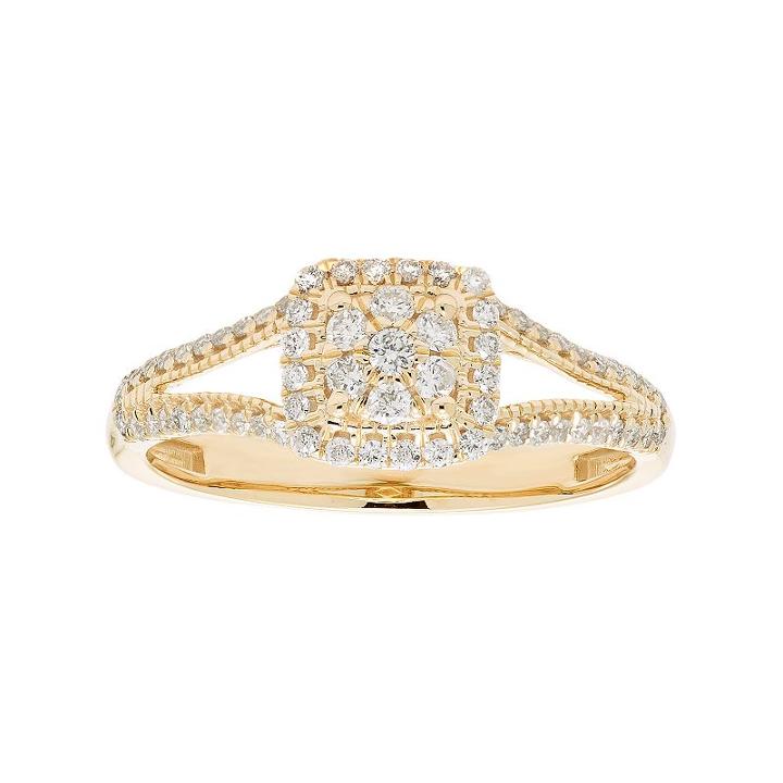10k Gold 3/8 Carat T.w. Diamond Cluster Square Halo Engagement Ring, Women's, Size: 9.50, White