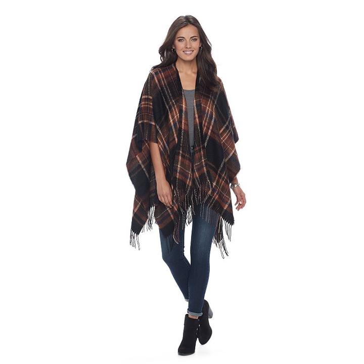 Apt. 9&reg; Fringed Autumn Plaid Ruana, Women's, Oxford