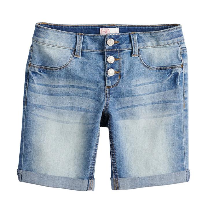 Girls 7-16 & Plus Size So&reg; Triple Snap Button Bermuda Shorts, Size: 8, Light Blue