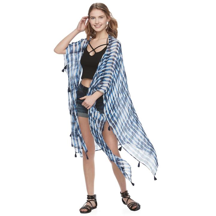 Women's Mudd&reg; Tie Dyed Kimono, Blue (navy)