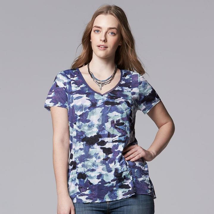 Plus Size Simply Vera Vera Wang Crinkle Tee, Women's, Size: 2xl, Light Blue