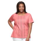 Plus Size Croft & Barrow&reg; Pintuck & Crochet Tee, Women's, Size: 3xl, Lt Orange