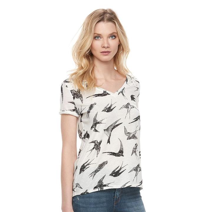 Women's Rock & Republic&reg; Embellished Bird Tee, Size: Medium, White Oth