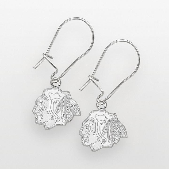 Logoart Chicago Blackhawks Sterling Silver Logo Drop Earrings, Women's, Grey