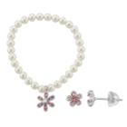 Lulabelle Kids' Shell Pearl & Crystal Flower Stretch Bracelet & Stud Earring Set, Women's, White