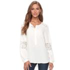 Women's Apt. 9&reg; Lace-trim Henley Top, Size: Large, White