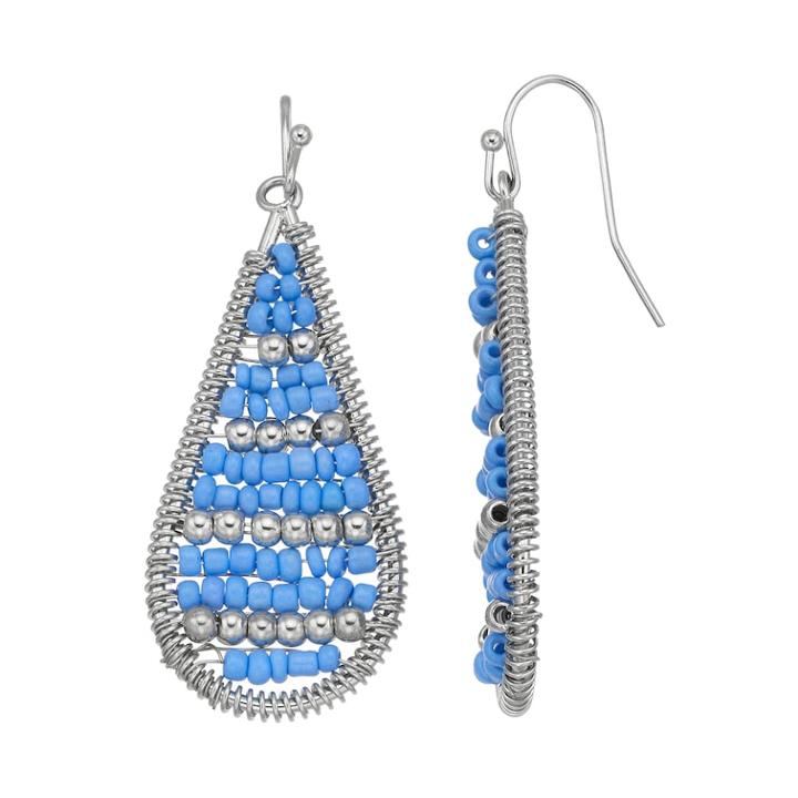 Blue Bead Nickel Free Teardrop Earrings, Women's