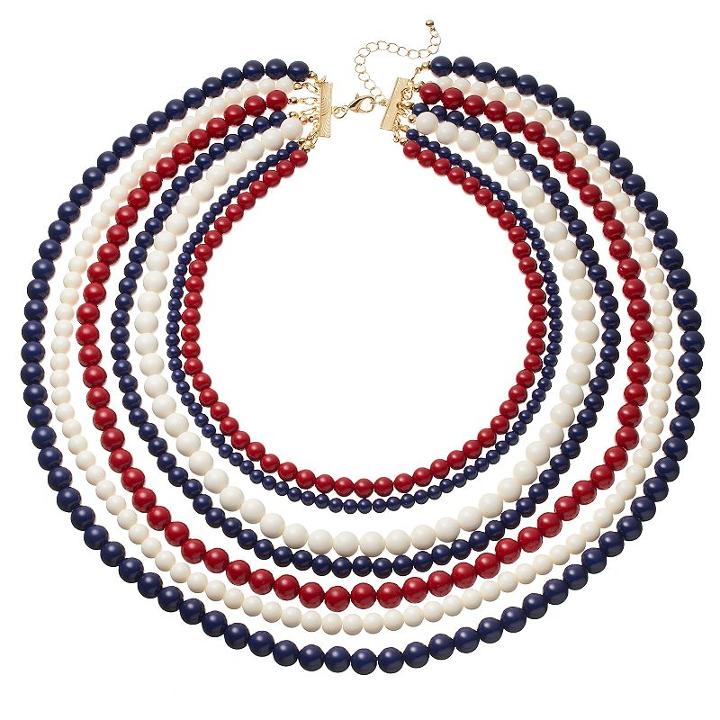 Red, White & Blue Beaded Multi Strand Necklace, Women's, Multicolor