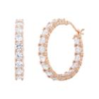 18k Rose Gold Over Silver Cubic Zirconia Hoop Earrings, Women's, White
