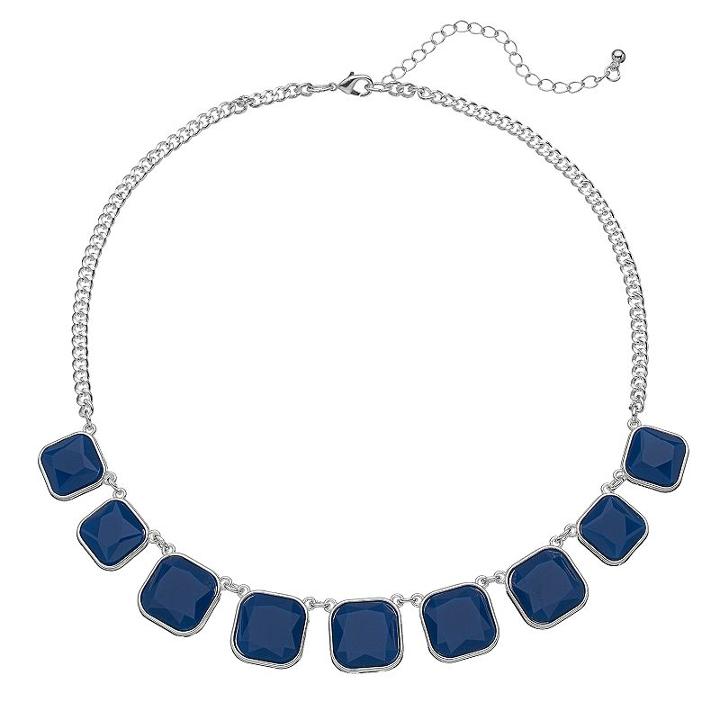 Graduated Blue Square Necklace, Women's, Navy