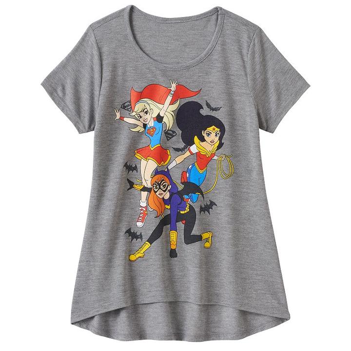 Girls 7-16 Dc Comics Super Hero Girls Supergirl, Wonder Woman & Batgirl Graphic Tee, Girl's, Size: Medium, Med Grey