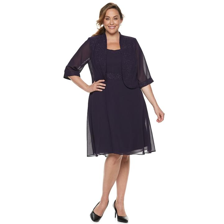 Plus Size Le Bos Glitter Dress & Jacket Set, Women's, Size: 22w T/l, Purple