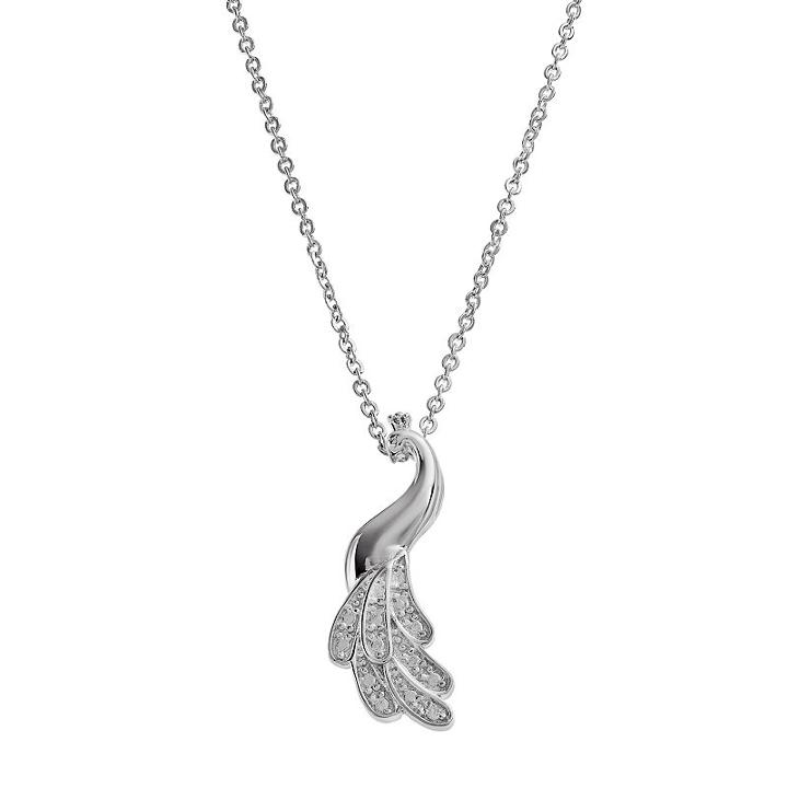 Delicate Diamonds Sterling Silver Peacock Pendant Necklace, Women's, Grey