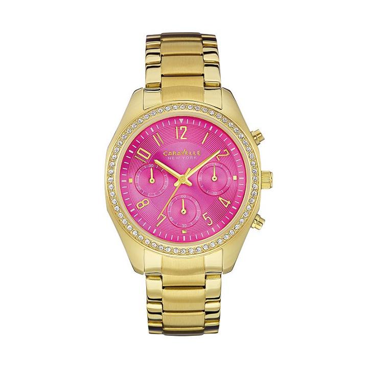 Caravelle New York By Bulova Women's Crystal Stainless Steel Chronograph Watch - 44l168k, Yellow