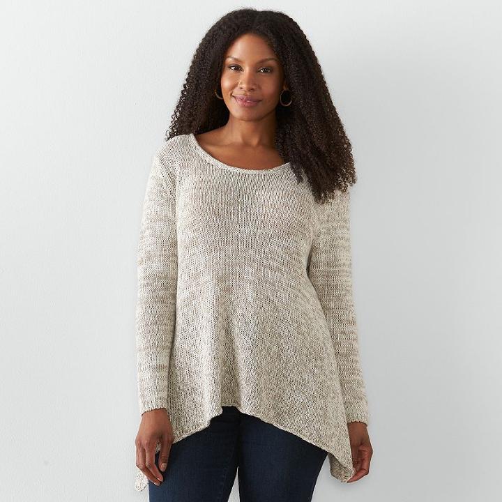 Plus Size Sonoma Goods For Life™ Confetti Sharkbite Sweater, Women's, Size: 1xl, Beig/green (beig/khaki)