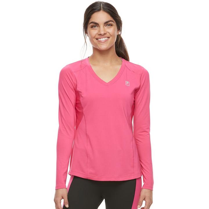 Women's Fila Sport&reg; Essential V-neck Long Sleeve Tee, Size: Small, Med Pink