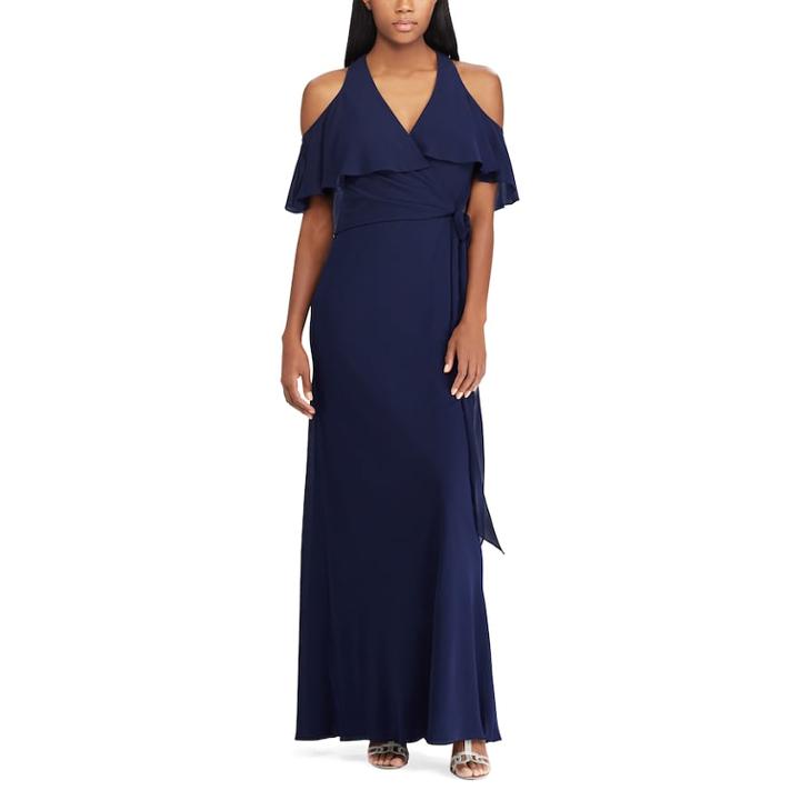 Women's Chaps Cold-shoulder Georgette Overlay Evening Dress, Size: 12, Blue (navy)