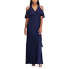Women's Chaps Cold-shoulder Georgette Overlay Evening Dress, Size: 12, Blue (navy)