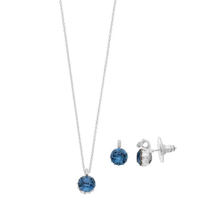 Brilliance Silver Plated Pendant & Stud Earring Set With Swarovski Crystals, Women's, Blue