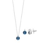 Brilliance Silver Plated Pendant & Stud Earring Set With Swarovski Crystals, Women's, Blue