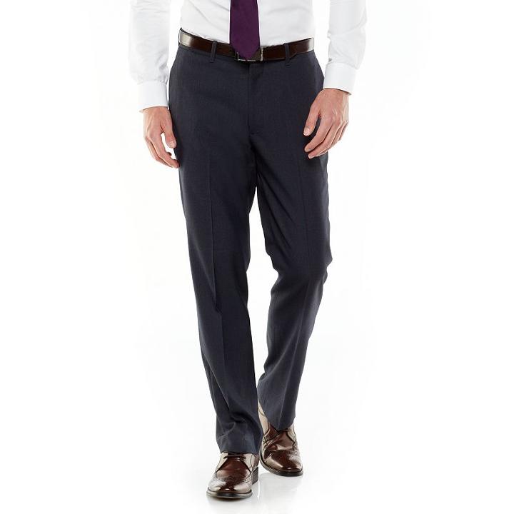 Men's Axist Ultra Series Straight-fit Solid No-iron Performance Flat-front Dress Pants, Size: 33x32, Blue
