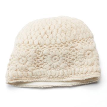 Sijjl Women's Floral Crochet Wool Beanie, White