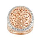 18k Rose Gold Over Silver Halo Filigree Ring, Women's, Size: 7, Pink