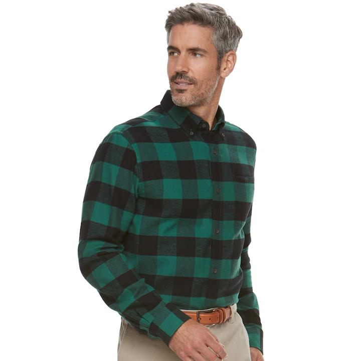 Men's Croft & Barrow&reg; Slim-fit Flannel Button-down Shirt, Size: Medium, Dark Green