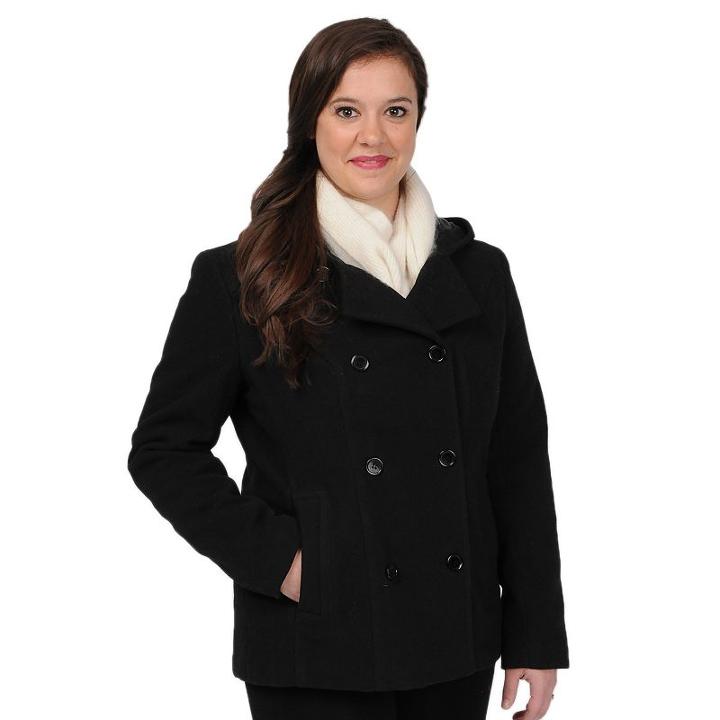Women's Excelled Hooded Peacoat, Size: Small, Black