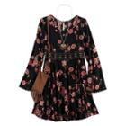 Girls 7-16 Knitworks Floral Bell Sleeve Boho Dress With Fringe Crossbody Cell Phone Purse & Necklace, Girl's, Size: 16, Black