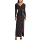 Women's Chaps Surplice Evening Gown, Size: 8, Black