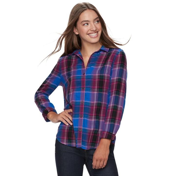 Juniors' So&reg; Button-front Shirt, Teens, Size: Xxs, Med Blue