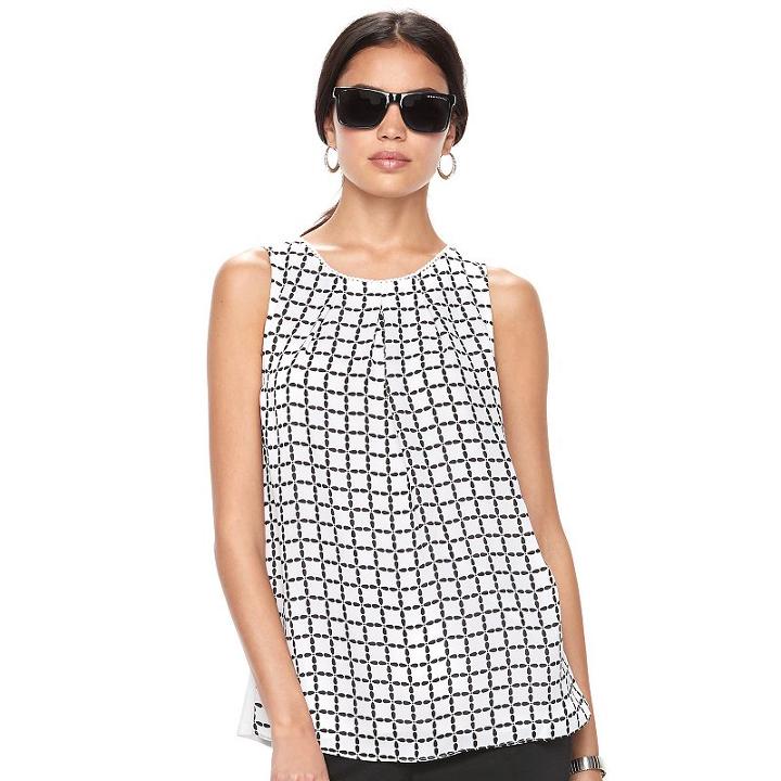 Women's Elle&trade; Print Pleated Tank, Size: Large, White