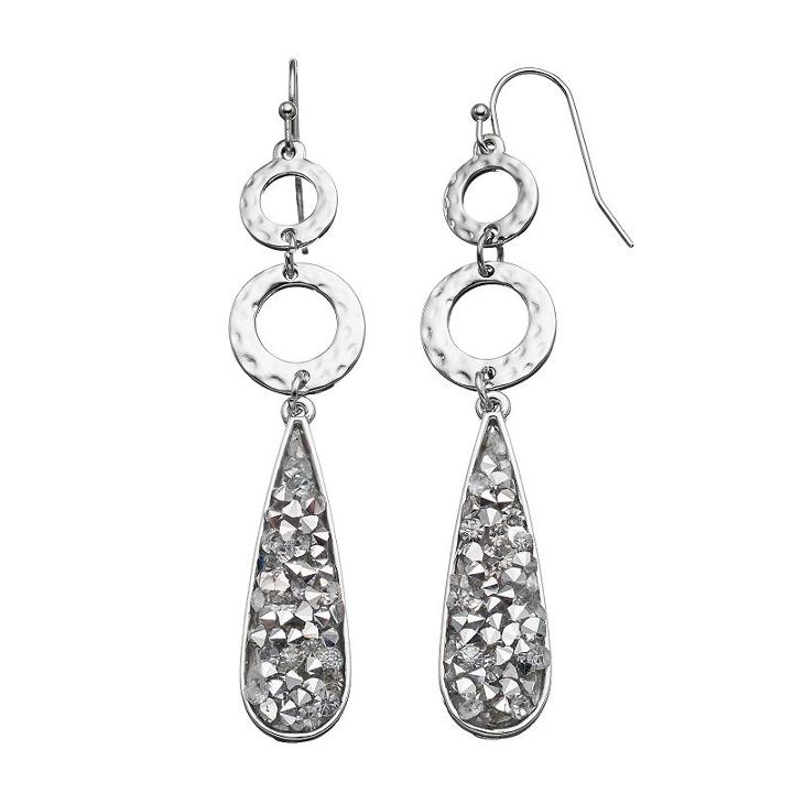 Hammered Circle Nickel Free Teardrop Earrings, Women's, Silver