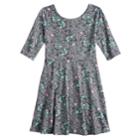 Girls 7-16 & Plus Size So&reg; Elbow Sleeve Graphic Print Skater Dress, Size: 16 1/2, Med Grey